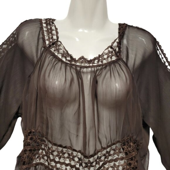 Brown See Through Lace Tunic Top - Picture 4 of 11